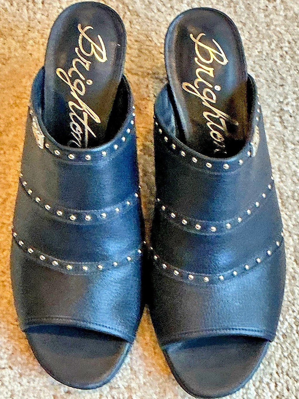 Brighton Teri Black Studded Mules - Size 10M